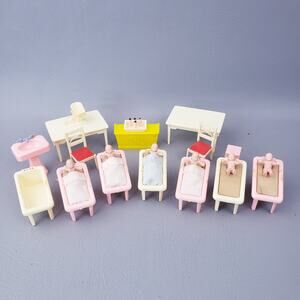 Vintage 1950s Renwal Dollhouse Hospital Nursery Set Lot Baby, Crib, Bottles